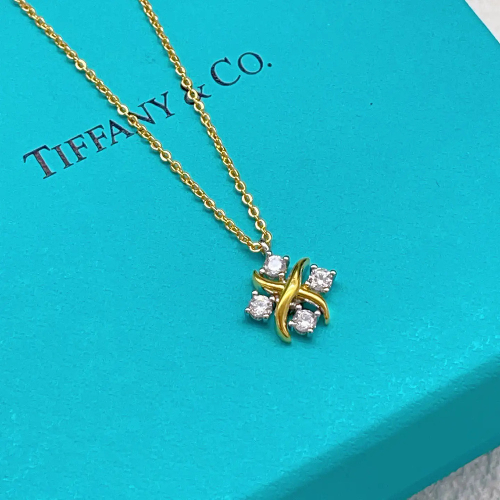 Tiffany & Co. Gold Diamond-Studded Square Necklace